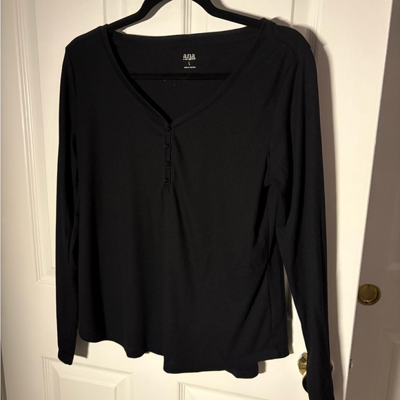 a.n.a Black Long Sleeve Women's Thermal Henley Tee - Picture 4 of 7